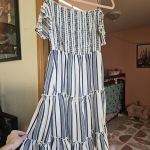 Pink Lily Blue and White Striped Midi Dress